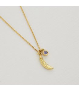Teeny Tiny Pea Pod Necklace with Bright Blue Sapphire