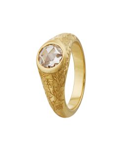 18ct Yellow Gold Polished Signet Daimond Ring Product Photo