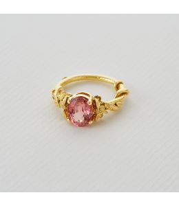 Double Bee Ring with Oval Pink Tourmaline