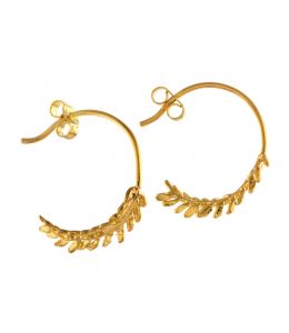 Gold Plate Honey Fern Leaf Loop Earrings on Paper