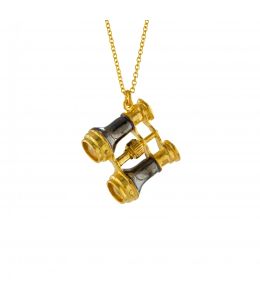 Silver & Gold Plate Binoculars Necklace on Paper