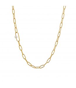 Gold Plate Pea Large Link Necklace with Single Pearl Product Photo