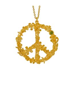 Gold Plate Flower-Power Peace Sign Necklace Product Photo