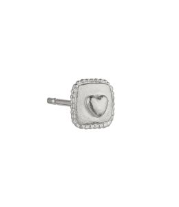 Silver Square Ex-voto Heart Single Stud Earring Product Photo