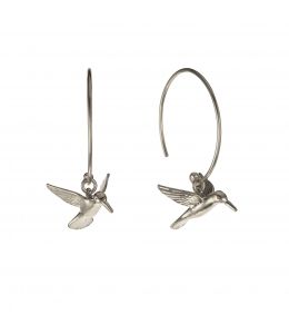 Silver Hummingbird Hoop Earrings Product Photo