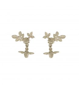 18ct White Gold Floral Bloom Stud Earrings with Bee Drops Product Photo