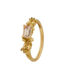 18ct Yellow Gold Beekeeper Linear Ring with Emerald Cut Pale Peach Sapphire Product Photo