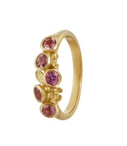 18ct Yellow Gold Beekeeper Nectar Ring with Five Mixed Pink Sapphires Product Photo