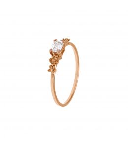 18ct Rose Gold Fine Ring with 0.25ct Emerald Cut Diamond & Floral Details Product Photo