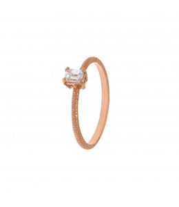 18ct Rose Gold Bee Texture Ring with 0.25ct Emerald Cut Diamond Product Photo
