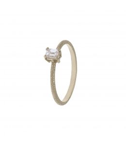 18ct White Gold Bee Texture Ring with 0.25ct Emerald Cut Diamond Product Photo