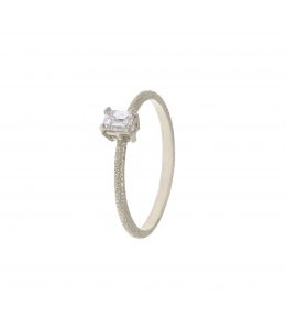 Platinum Bee Texture Ring with 0.25ct Emerald Cut Diamond Product Photo