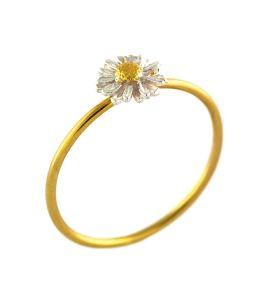 Silver & Gold Plate Tiny Daisy Ring on Paper