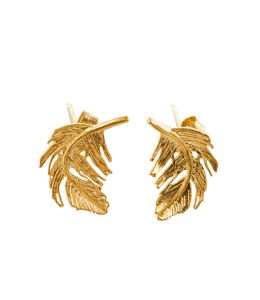 Gold Plate Feather Stud Earrings on Paper