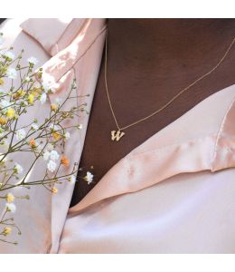 Teeny Tiny Floral Letter W Necklace