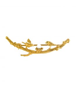 Gold Plate Two Birds on a Branch Brooch on Paper