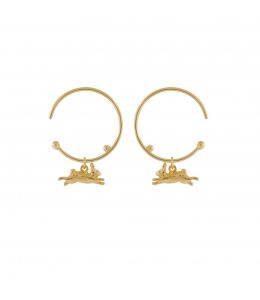18ct Yellow Gold Teeny Tiny Leaping Rabbit Hoop Earrings Product Photo