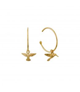 18ct Yellow Gold Teeny Tiny Hummingbird Hoop Earrings Product Photo