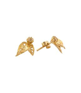 Gold Plate Autumn Leaf Topaz Stud Earrings on Paper