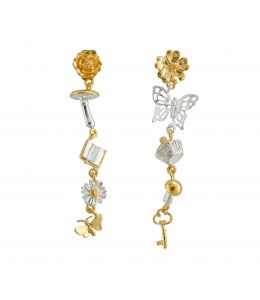 Silver & Gold Plate Tumbling Charm Earrings Product Photo