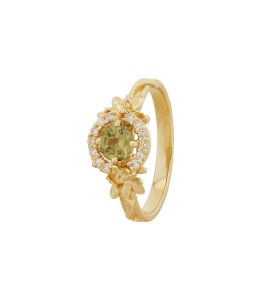 18ct Yellow Gold Large Spring Halo Ring with Apple Green Sapphire Product Photo