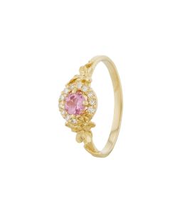 Small Spring Halo Ring with Pink Sapphire and Brilliant Cut Diamonds
